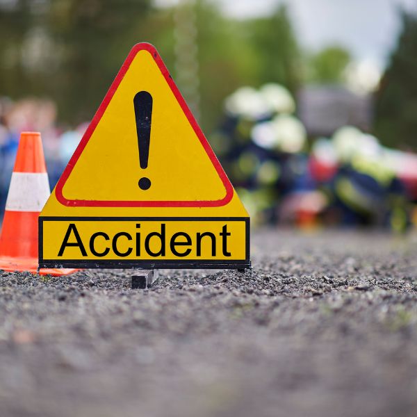 Accident on the road with accident signage